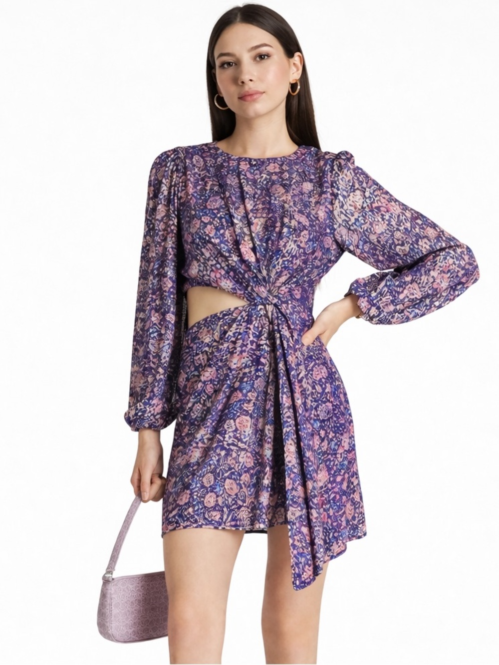 MAJE Cutout Metallic Fil Coupé Floral-Print Georgette Mini Dress SIZE LARGE NEW